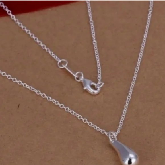 925 Sterling Silver Plated Waterdrop Jewelry Set Bracelet Necklace Earrings - Picture 6 of 14